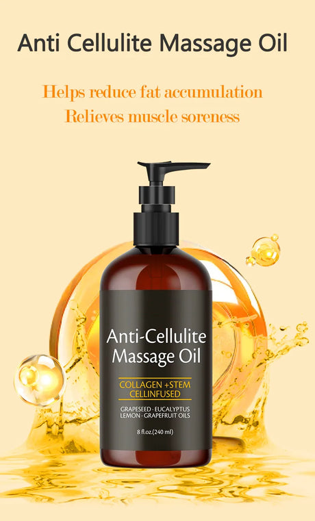 240ml Anti Cellulite Massage Oil Infused with Collagen and Stem Cell Skin Tightening Cellulite Moisturizing Body Essential Oil