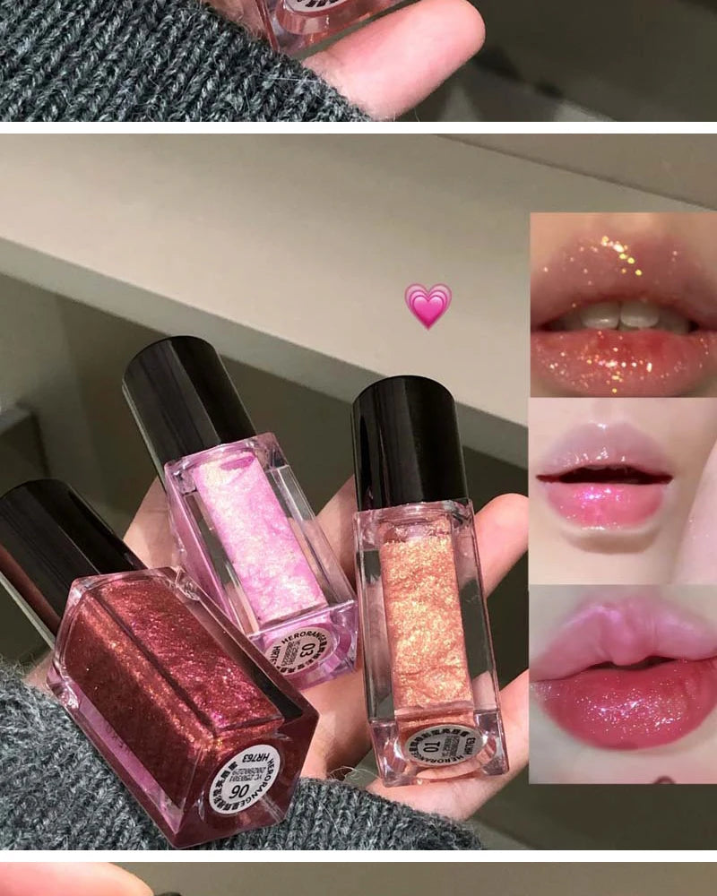 HERORANGE Glittering Mirror Lip Glaze, Watery Shimmering Light Lip Gloss Makeup 6 Colors, Hydrating Moisturizing, Long Lasting