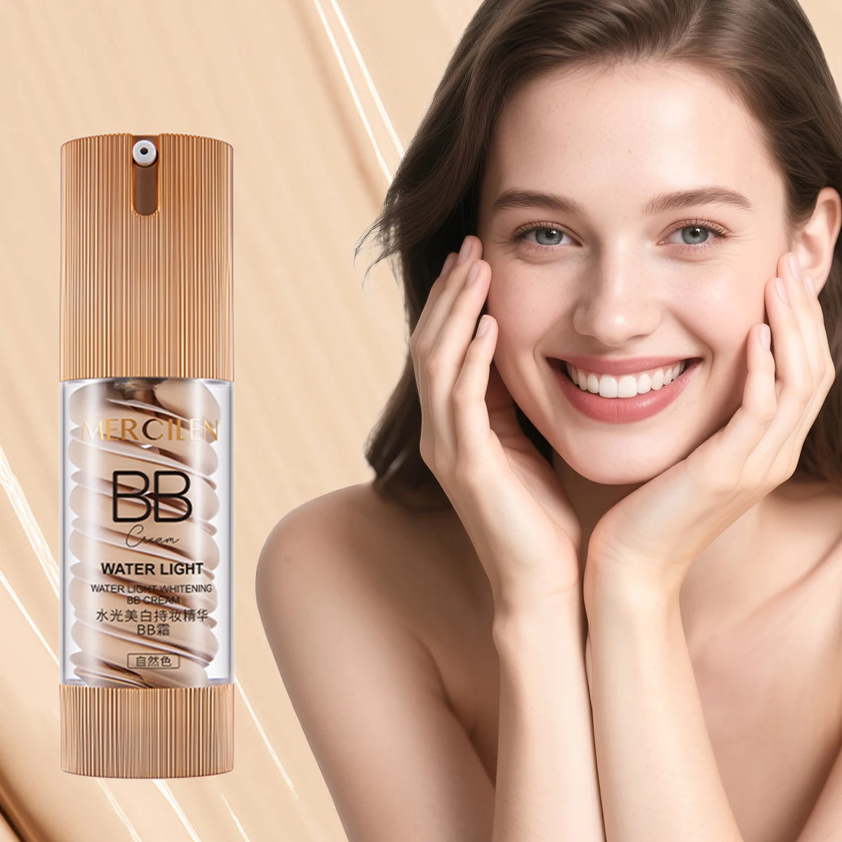 Mercilen Water Glow Long-Lasting Essence Bb Cream Cc Cream 40g, Brightening and Moisturizing Facial Makeup, Long-Lasting Moisturizing Concealer, Evens Out Skin Tone, Natural and Seamless, Suitable for Multiple Skin Tones, Lon