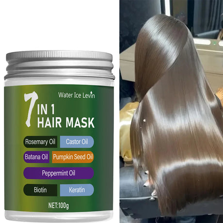 7-in-1 Hair Mask with Biotin & Keratin - Plant Oils Complex for Hydration & Shine - Frizz Control & Scalp Care