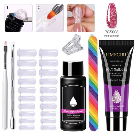 Limegirl Poly Nail UV Gel Set for Nails Quick Extension Building Soak Off UV Polys Nail Gel Kit Manicure Art  Decoration Tools