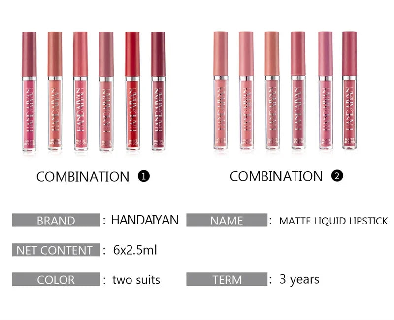 HANDAIYAN 1/6 PCS Lipstick Set Make-up for Women Non Stick Cup Waterproof Long Lasting Cosmetics Korean Makeup Matte Lipstick