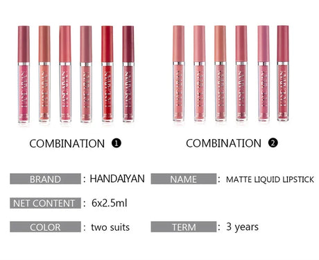 HANDAIYAN 1/6 PCS Lipstick Set Make-up for Women Non Stick Cup Waterproof Long Lasting Cosmetics Korean Makeup Matte Lipstick