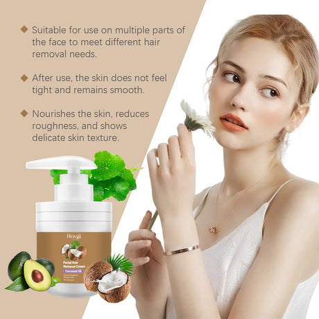 Hoygi Facial Hair Removal Cream for Sensitive Skin Care Upper Lip Hair Removal Coconut Oil Moisturizing Facial Depilatory Cream