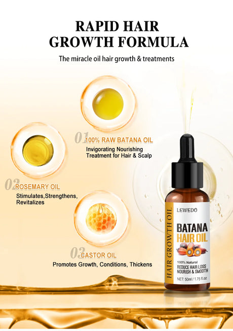 Lewedo Naturals Batana Oil Fast Hair Growth for Men Women Pure Batana Oil Nourish Shiny Hair Healthy Hair Care Anti Hair Loss