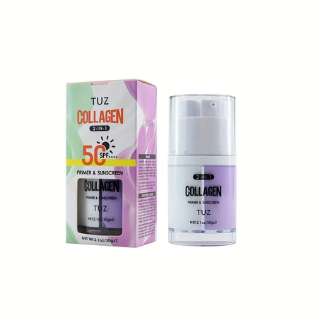 Collagen 2-in-1 Primer & Sunscreen Spf 50, Dual Chamber Face Primer with Collagen Sun Protection & Makeup Base for Flawless Skin