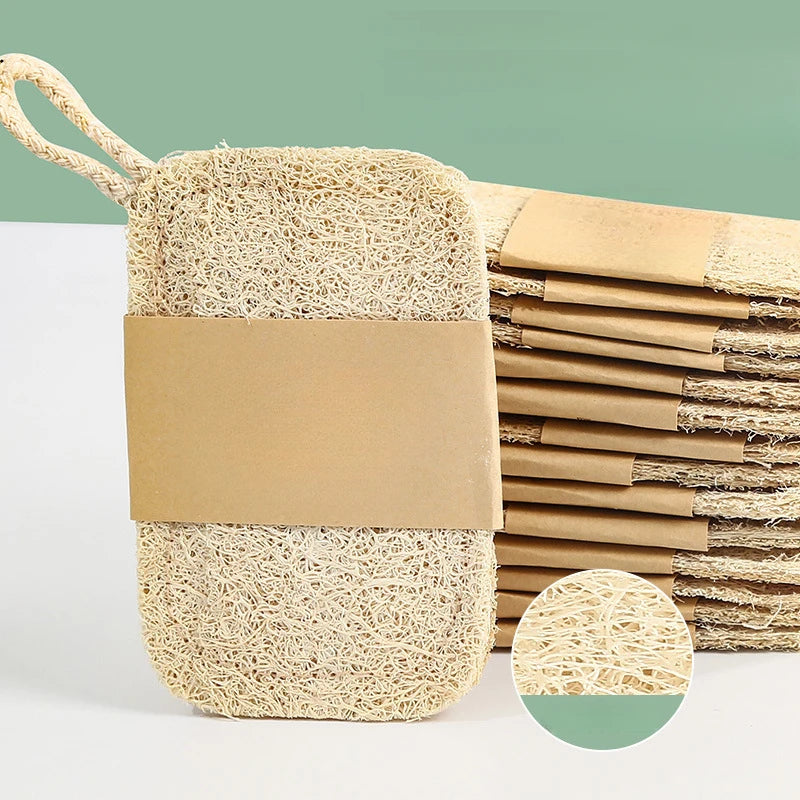 6pcs Natural Loofah Exfoliating Sponges - Gentle Body Scrubber for Shower & Bath, Bamboo Fiber Cleaning Pads