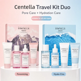 Centella Hyalu-Cica and Poremizing Travel Kit,Toner, Ampoule Serum,Face Moisturizer Cream and Night Sleeping Pack Mini 4pcs Set