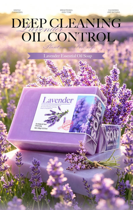 Natural Organic Lavender Essential Oil Soap Handmade Soap for Cleansing, Refreshing, Oil Control, Bath Soap