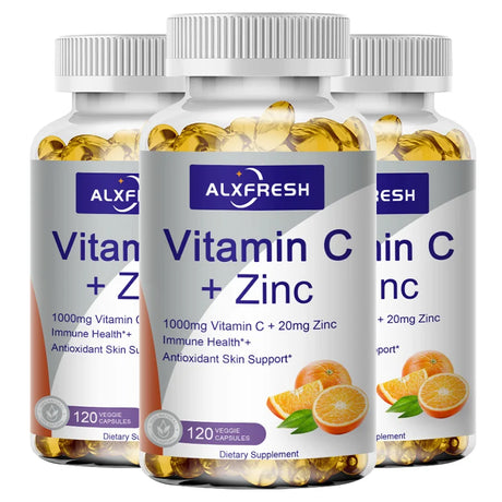 Alxfresh Vitamin C 1000mg with Zinc 20mg | Vitamin Dietery Supplement | Non-GMO & Gluten Free Vegan | for Immune Support Caps