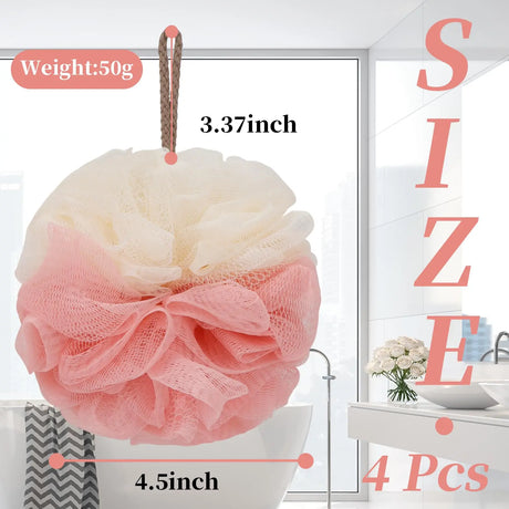 Shower Loofah for Men and Women, Bath Sponge Exfoliating Back Scrubber, Soft Mesh Body Pouf with Hand Strap