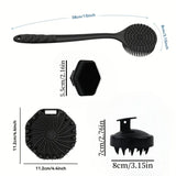 4PCS Long Handle Silicone Bath Brush Set for Body Back Face Gentle Exfoliating Massage Deep Cleaning with Non Slip Grip