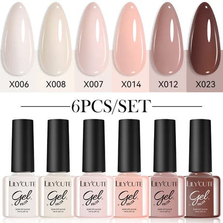 LILYCUTE 6Pcs/set 7ml Coffee Series Gel Nail Polish Kit 125 Colors Manicure Semi Permanent Soak Off UV Nail Art Gel Varnish