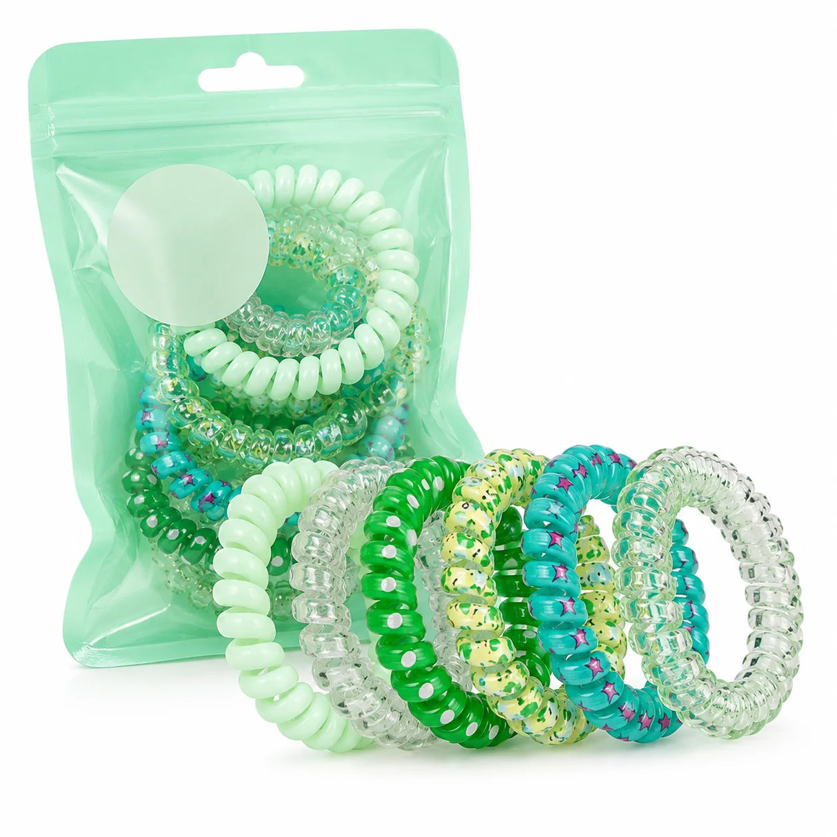 1 Pack 5 Pcs Pink Spiral Hair Ties for Women and Girls, Coil Ponytail Holders in Gift Pouch, Soft Stretch Hair Accessories for Daily Wear