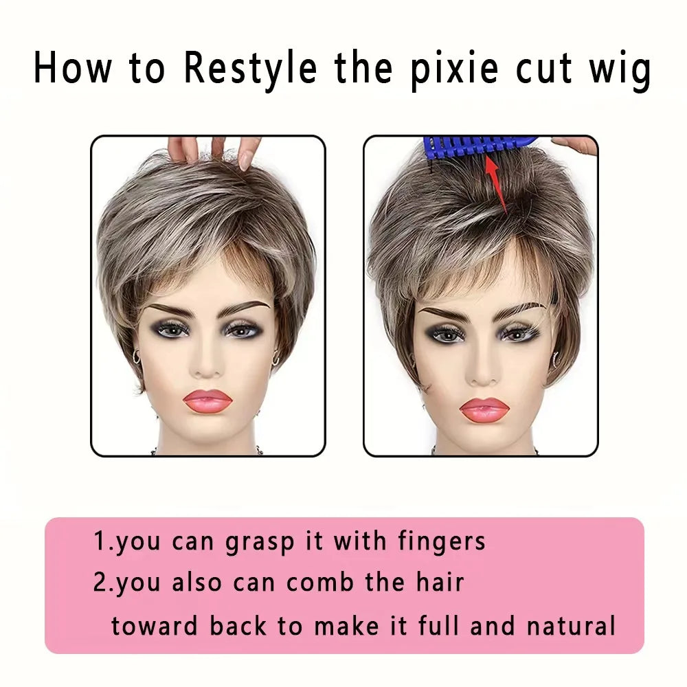 Fashionable short brown mixed color straight hair wig for woman