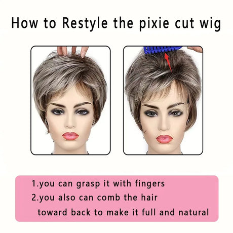 Fashionable short brown mixed color straight hair wig for woman