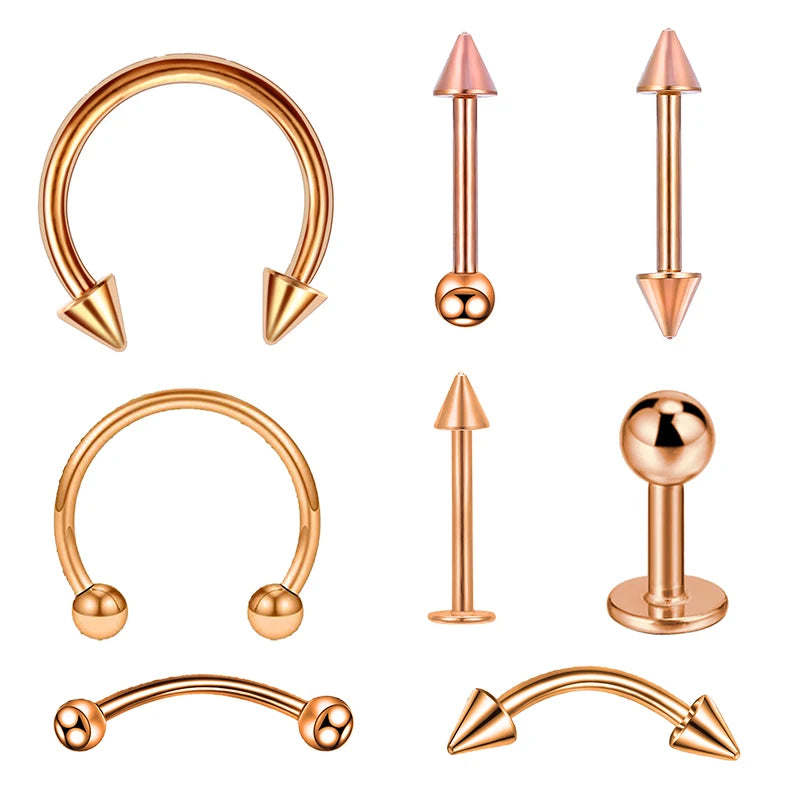 8PCS/Set Fashion Piercing Set Eyebrow Bar Lip Tongue Nose Pircing Stainless Steel Ear Studs Stainless Steel Mixed Body Jewelry