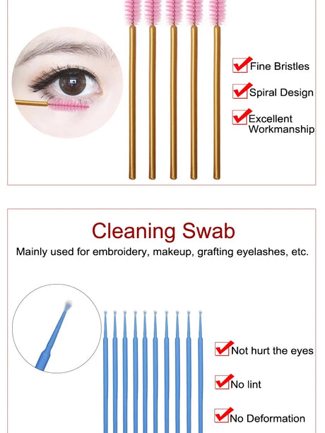 False Eyelash Extension Kit Set for Beginner Lash Brush Tweezers Glue Ring Eye Pad Eyelash Extension Supplies Lash Accessories