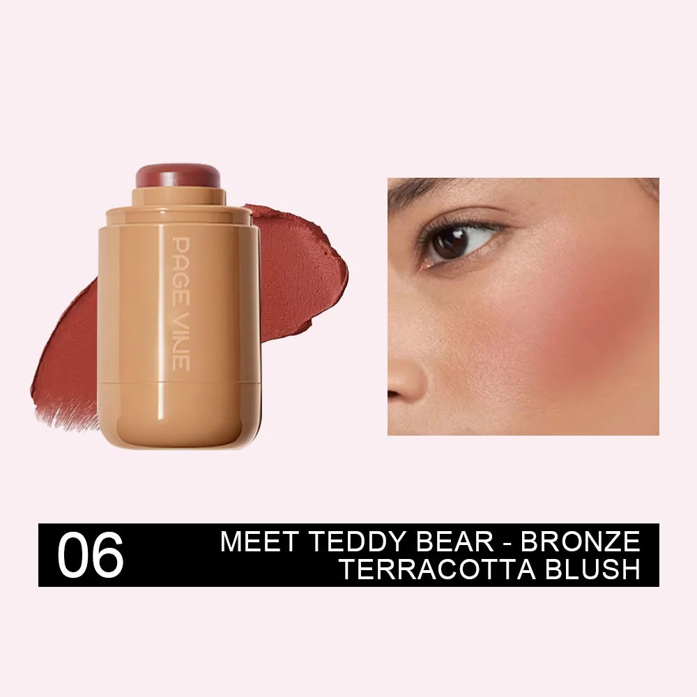 Pocket Matte Blush Stick Long Lasting Non-Sticky Lip & Cheek Tint Natural Nude Brightening Contour Rouge
