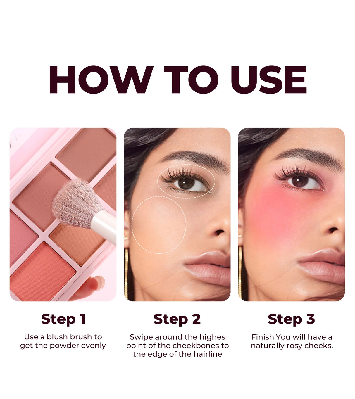 Long Wear Blush Makeup Palette Buildable Color Velvet Finish Face Powder Cheek Contouring Brightening