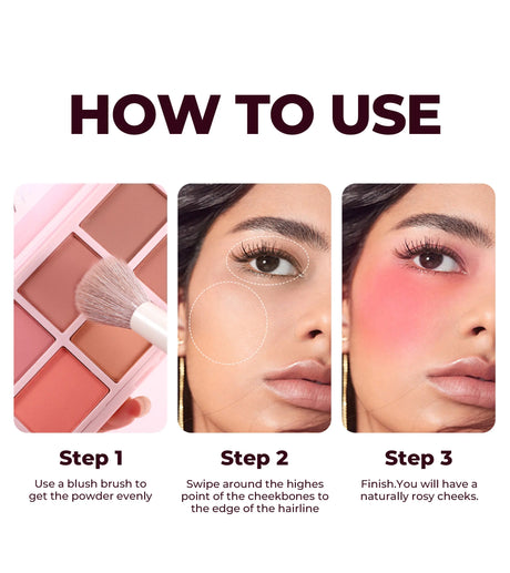 Long Wear Blush Makeup Palette Buildable Color Velvet Finish Face Powder Cheek Contouring Brightening