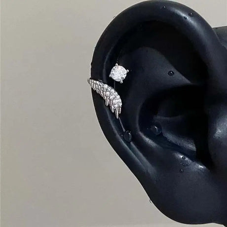 1pcs Silver Color Wing 316L Stainless Steel Ear Bone Nail for Women New Fashion Full of Rhinestone Earrings Accessories for Ear