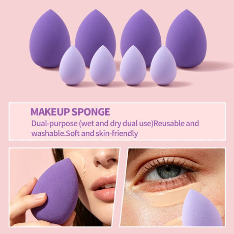 20PCS Purple Makeup&Skincare Tool Set,Mixed Makeup Sponges,Facial Cleansing Sponge,Headband&Wristbands,Flawless Base Makeup