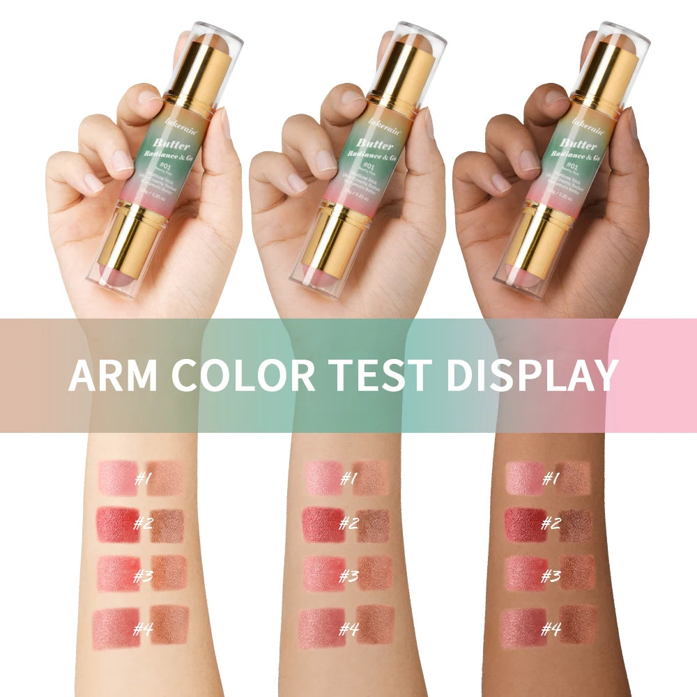 Butter Glow & Go Multiuse Stick Double-Headed Bronzer Blush Stick for Cheeks Contours Light Glossy Bronze&Pink Blusher Cosmetics