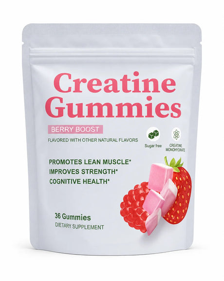 Berry Flavor Sugar Free Creatine Gummies Daily Health Nutrition & Lean Muscle Support，Gluten Free & Non GMO 36 Pieces Per Bag