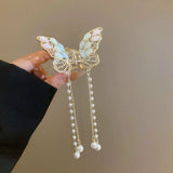 New Butterfly Tassel Pearl Grab Clip Twist Clip Is A Fashionable And Versatile Chinese-style Hair Accessory Hair Clips