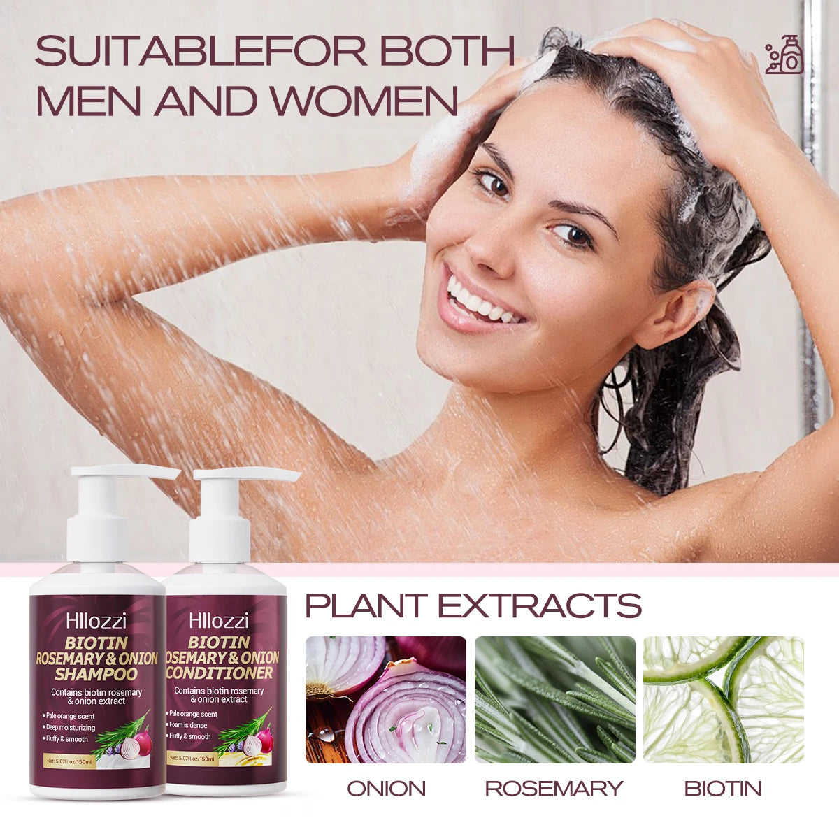 Biotin Rosemary & Onion Hair Care Set – Shampoo + Conditioner, Strengthen & Nourish, 2pcs/Set