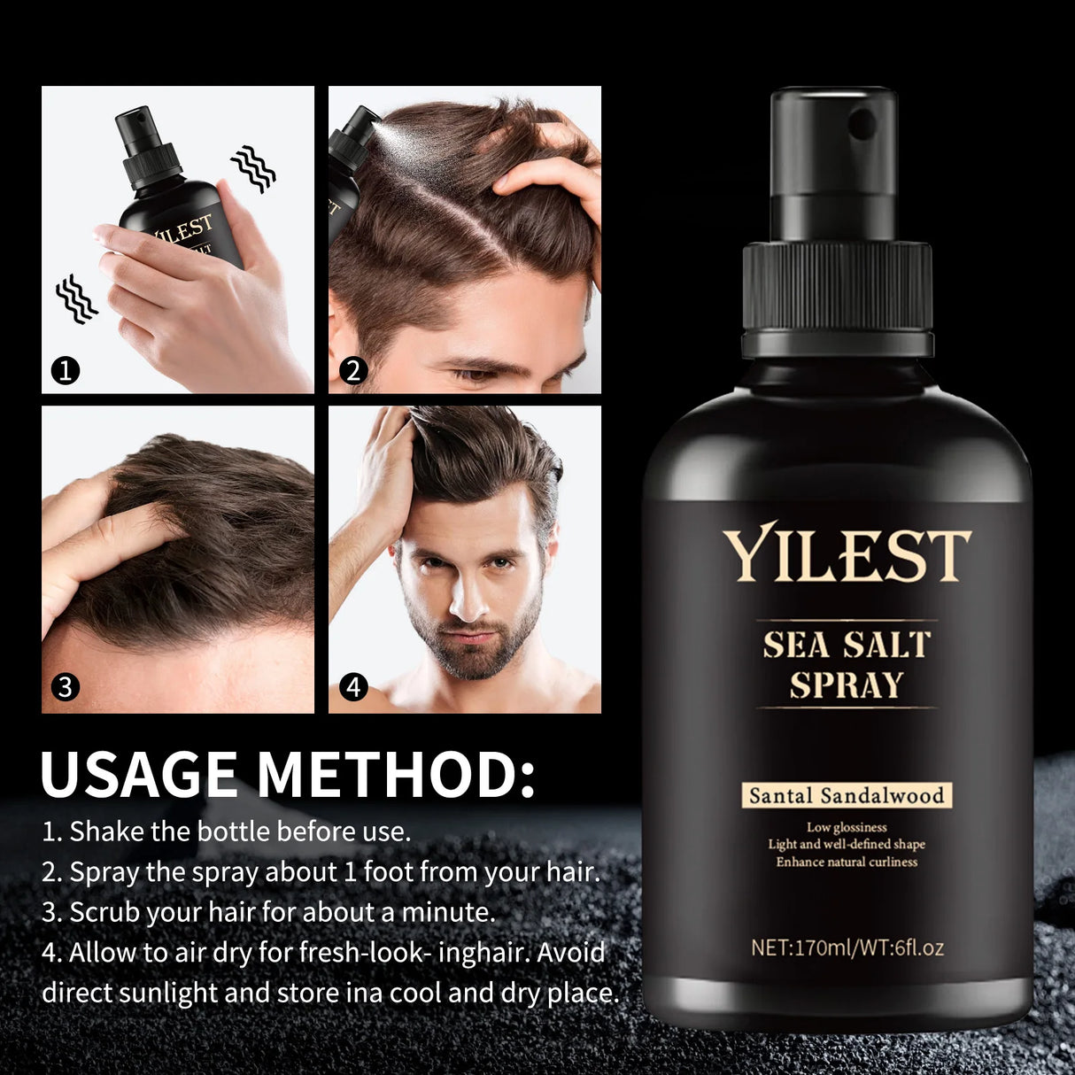 Sea Salt Hair Style Spray 170ml for Curly Hair Volume & Light Hold Salt Water Texturizing Spray for Men Women Hair Fixing Care