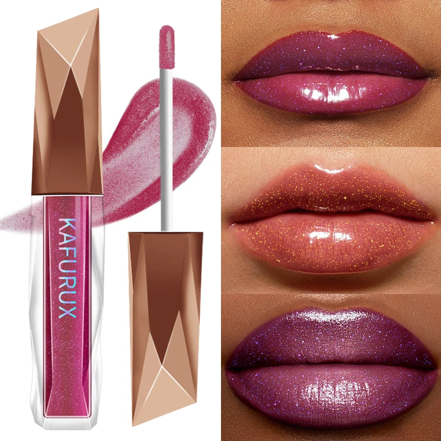 Moisturizing, Plump and Sparkling Lip Gloss, Water-Glossy Mirror Lip Glaze, Glitter Lip Makeup for Women Lip Oil Cosmetics Gifts