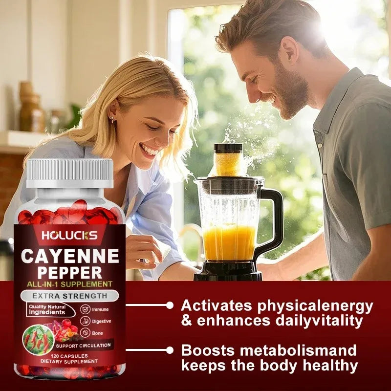 Cayenne Pepper Capsules, with Vitamin D3 K2, Blood Circulation, Promote Digestion, Boost Metabolism, Support Joint, Bone Health