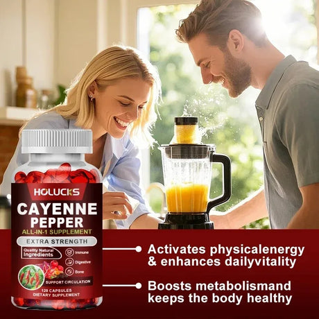 Cayenne Pepper Capsules, with Vitamin D3 K2, Blood Circulation, Promote Digestion, Boost Metabolism, Support Joint, Bone Health