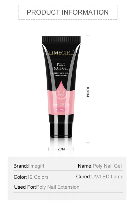 LIMEGIRL 25Colors Poly Extension Nail Gel For Nails Art Acrylic Manicure Design UV Varnishes Semi Permanent Quick Extension Gel