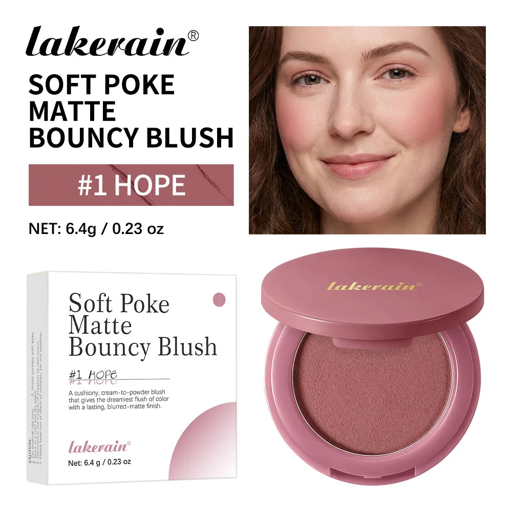 Lakerain Soft Poke Matte Blush Fresh Silky-smooth Skin Finish Long Lasting Luminosity Moisturizing Natural Matte Bouncy Blusher