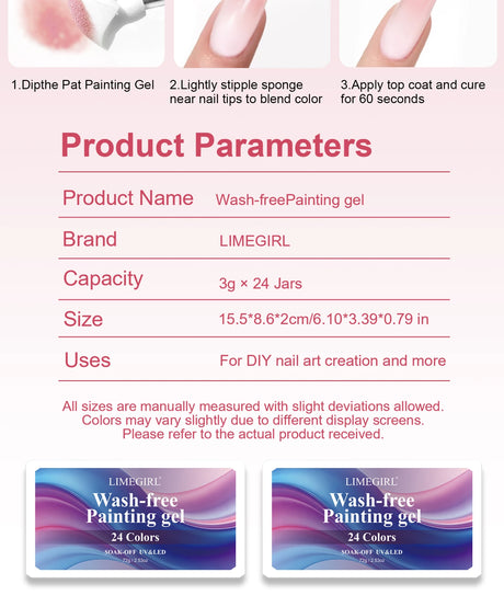 LIMEGIRL 24 Color Gradient Wash-Free Painting Gel Nail Art Design Painting Gel Nail Engraving DIY Soak-Off UV LED Nail Polish