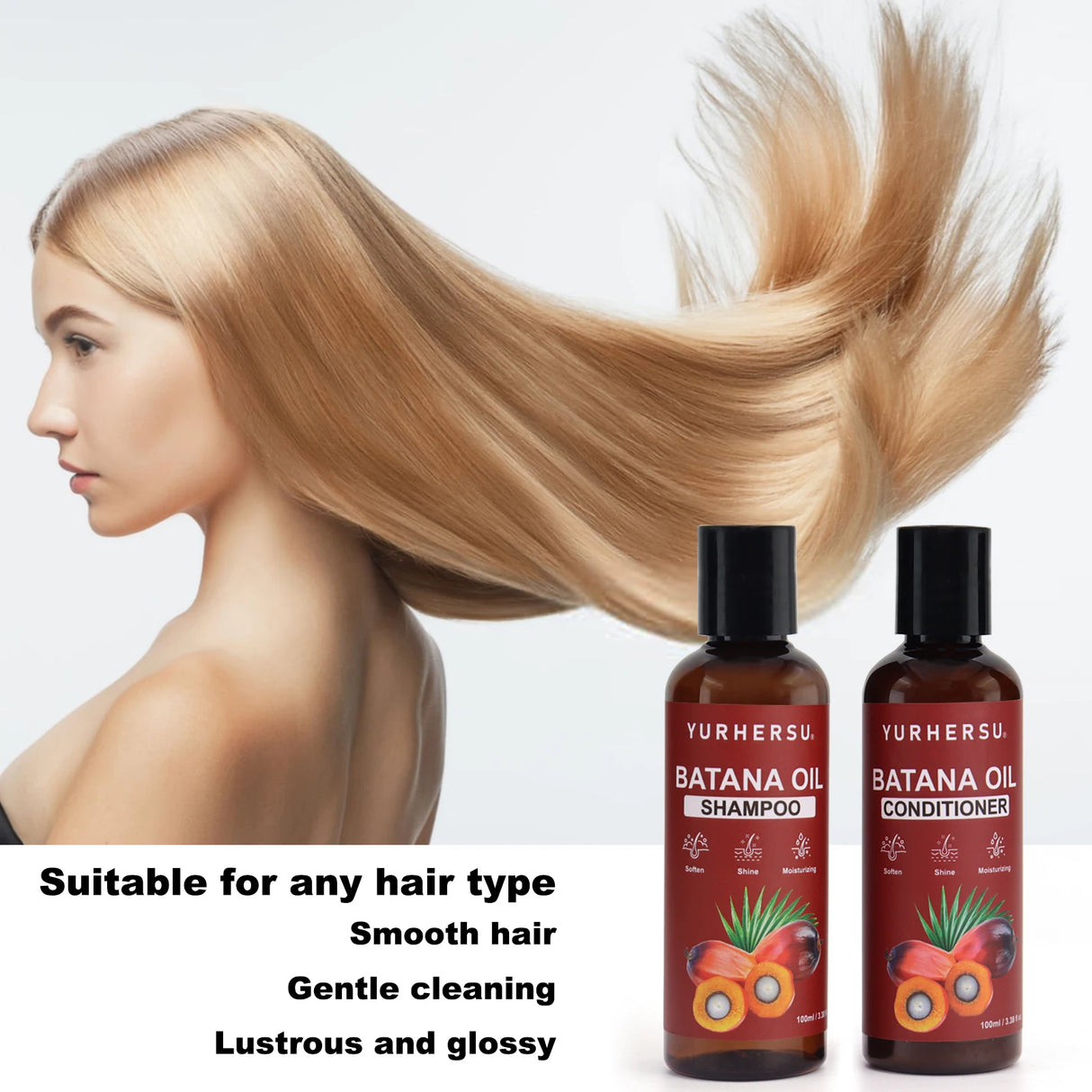 Batana Oil Shampoo & Conditioner Set Natural Batana Extract Deep Nourish Smooth Frizzy Split Ends Boost Soft Shiny Hair Gentle Hydrating Scalp Care Kit For Curly Straight Color Treated Hair Men Women Daily Use