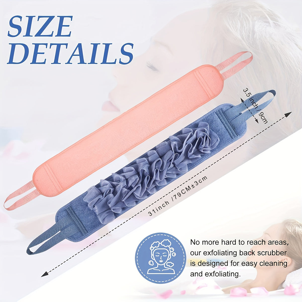 1pc Exfoliating Back Scrubber, Double Sided Exfoliating Cloth With Strap, Long Body Scrub Sponge Shower Loofah With Handle