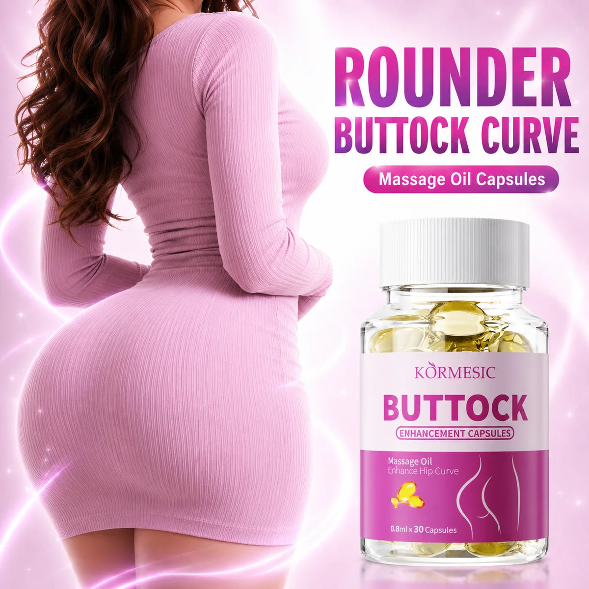 Breast Buttock Enlargement Massage Oil Capsules, Women Body Curve Enhancer, Hip Breast Firming Plumping Serum, Fuller Shape 30pc
