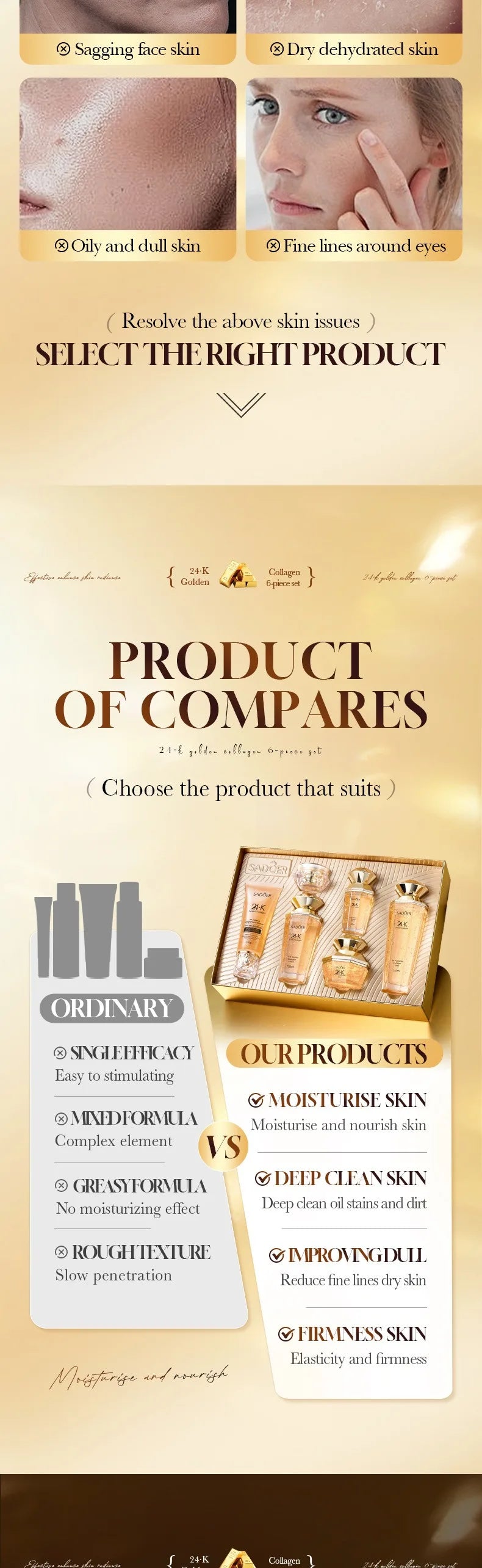 24K Gold Collagen Protein Skincare Set - Firming, Lifting Hydrating Face Kit for All Skin Types Skin Care