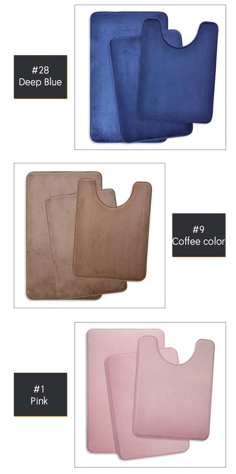Three Piece Toilet, Bath Floor Mat, Shower Mat, Bath Absorbent Mat, Non Slip Carpet, Soft and Comfortable, Laundry Room.