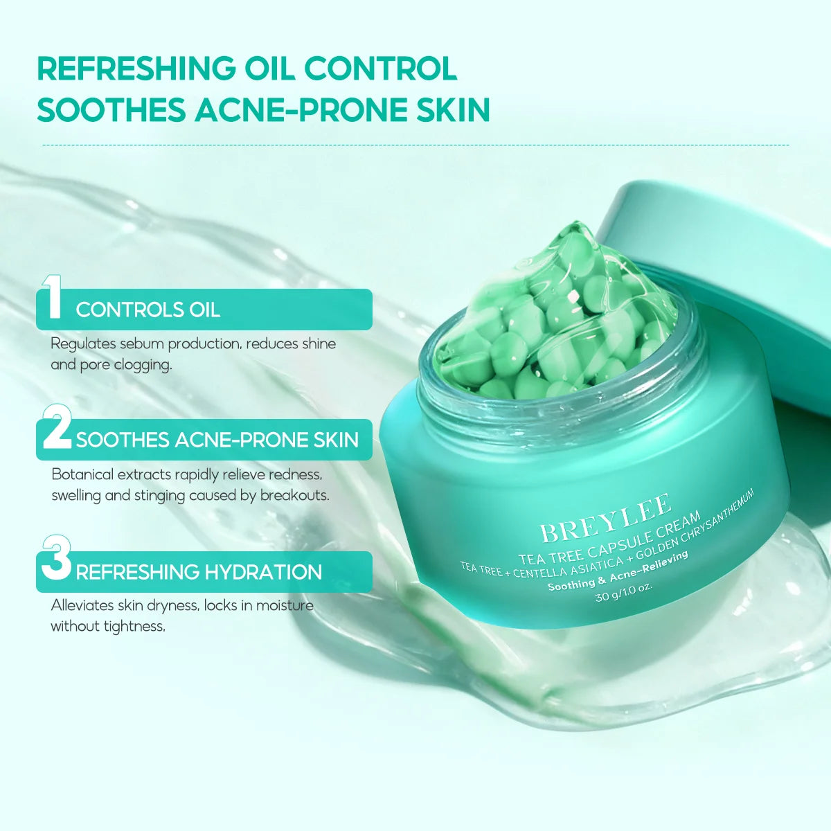BREYLEE Tea Tree Essence Face Cream Acne Patch 4-Piece Set, Balances Oil And Water, Treats Acne