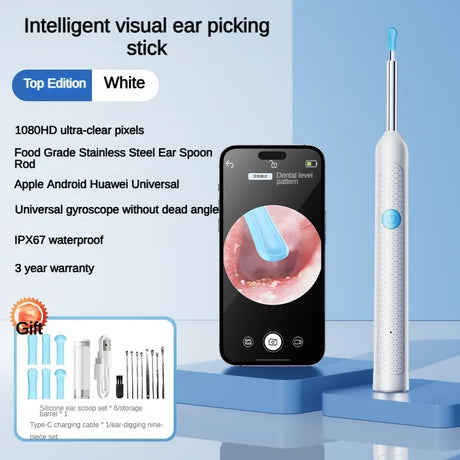 Visual Ear Wax Remover 1080P HD Camera USB-C Rechargeable Ear Cleaner IP67 Waterproof Otoscope with 6 LED Lights for Adults Kids