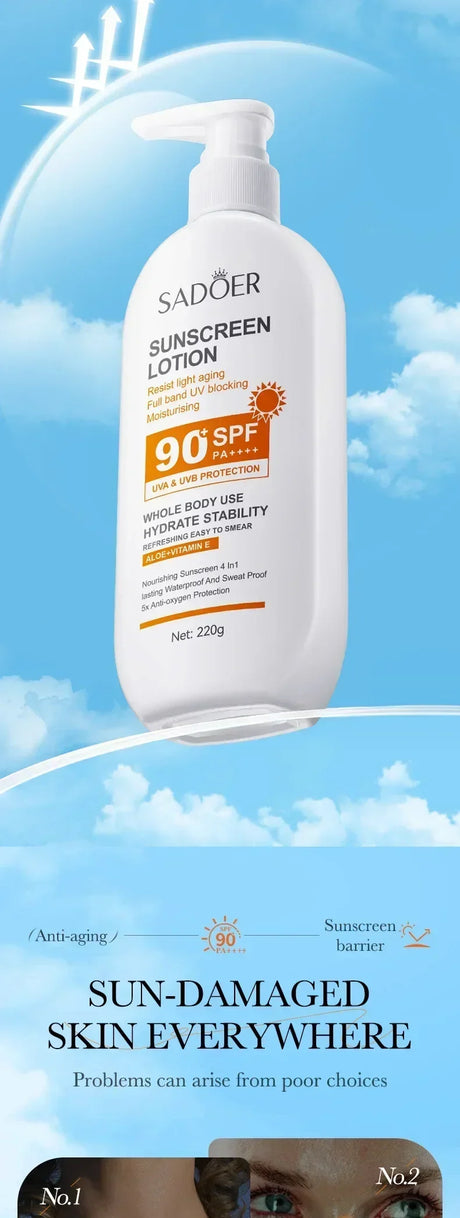 SPF90+ sunscreen, UV protection, whitening sunscreen, moisturizing, whitening, facial and body sunscreen, skin care, anti-aging