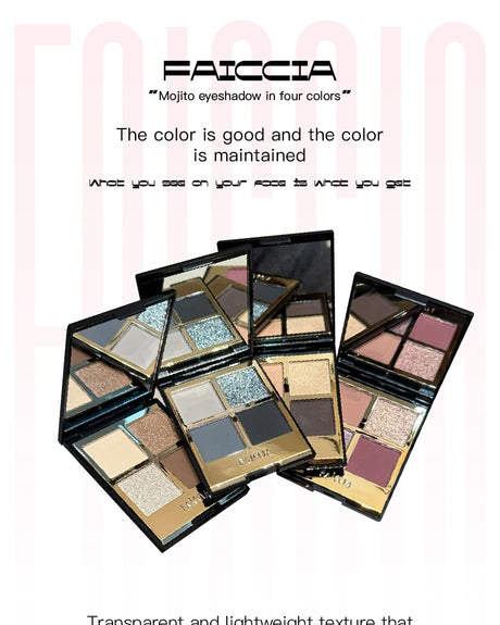Faiccia 4-Color Mojito Eyeshadow Palette - Earth Pink Brown, Glitter Matte, Brightening, Perfect for Daily & Party Looks