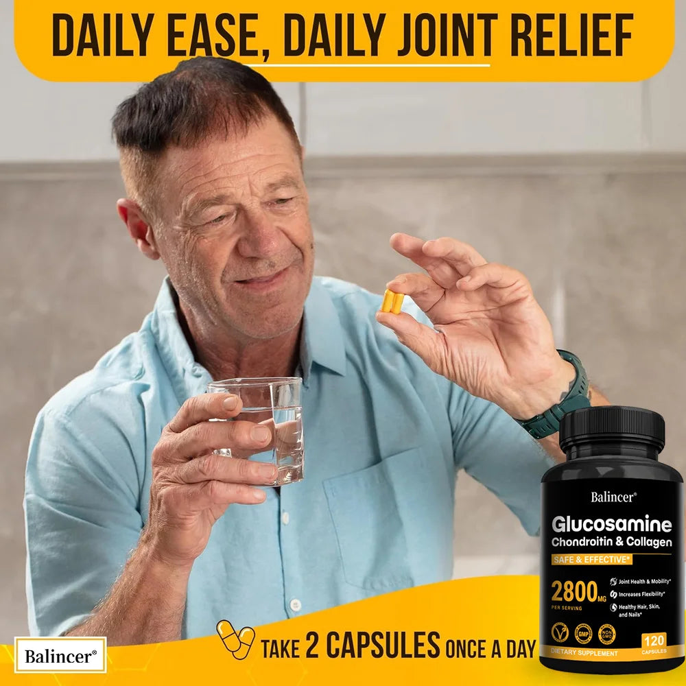 Glucosamine Chondroitin MSM Capsules, Joint Support Supplement, Support Cartilage Flexibility Bone Strength & Hair Skin Nail