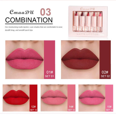 Velvet Matte Lipstick Set 5pcs Long Lasting Waterproof Red Nude Lipsticks Non Stick Cup Makeup Cosmetics Collection