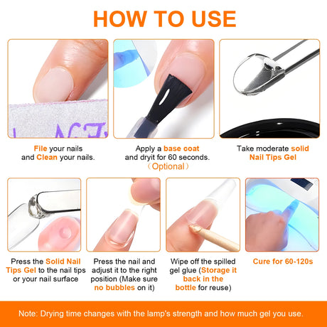 TWOING 8g Clear Solid Nail Tips Gel Long Lasting Strong Adhesion UV/LED Building Gel for Nails Home Salon Manicure DIY Design